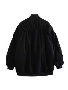 女式黑色飞行员夹克长袖休闲街头宽松秋冬外套 - 黑色 - 查看 4