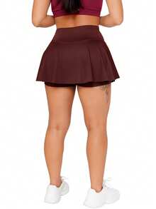 Short Skirt Ruffle BumBum Cover High Waist In Suplex Polyester WOLFOX Fitness Gym Women's - Rỉ Nâu - Xem 4