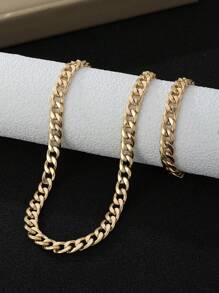 2 Stücke goldfarbenes Klobiges Metallkettenglieder Halsketten- und Armband Set, polierte Oberfläche, stilvolles minimalistisches Design, geeignet für Herren Freizeitkleidung oder als Geschenk