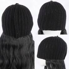 22英寸长直发波浪假发，合成纤维材质，配有弹性针织帽 - 针织帽假发，高温丝，100%密度，自然逼真，适合日常佩戴，基础款
