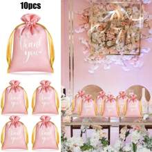 5/10/15 件谢谢缎面礼品袋派对袋填充物 4 X 6/5 X 7 英寸婚礼抽绳珠宝袋小糖果袋适用于宾客婚礼生日商务派对回礼 - 彩色 - 查看 10