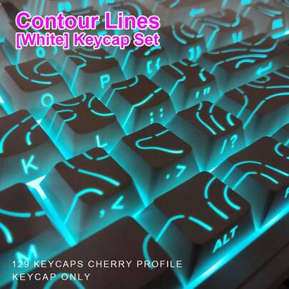 Contour Lines Keycaps White, Cherry Profile, Font And Lines Are Brighter,Wooting,Rog Mechanical Keyboard DIY, Side-Printed & RGB Shine Through,Dye-Sublimated PBT, For61 68 75 87 98 99 100 104 108 Keyboard
