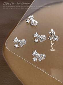 10/100/500pcs 3D Silver Bow Heart Nail Art Decorations, Korean Style Metal Bow, Star, Moon Nail Jewelry, Y2K Punk Nail Gems, DIY For Acrylic Nail Stickers, Phone Cases, Shoes, Clothes, Bags Nails Nail Supplies Nail Charms - Multicolor - View 12