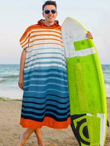 SUN CUBE Surf Poncho Changing Robe With Hood | Absorbent Quick Dry Microfiber Wetsuit Changing Towel With Pocket For Surfing Men Women (Black) - sọc cam - Xem 7
