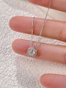 Nooxian 1 件女士吊坠项链，迷你方形铜锆石吊坠项链，日常配饰礼物，无礼盒 - 銀色 - 查看 2