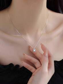 Nooxian 1 件女士吊坠项链，迷你方形铜锆石吊坠项链，日常配饰礼物，无礼盒 - 銀色 - 查看 1