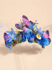 1 pièce Bandeau de couronne de fleurs de luxe baroque européenne et américaine, accessoire de coiffure de couronne de fleurs en soie pour costumes de séance photo