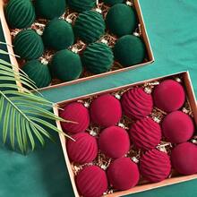 12pcs 8cm Flocked Christmas Balls, Burgundy/Dark Green Flocked Christmas Tree Hanging Ornaments For Christmas Holiday Decoration - Multicolor - View 10