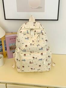 1 件开学卡通小狗/蝴蝶结图案背包，轻便书包，大容量学生包，带笔记本电脑隔层书包，旅行收纳袋，多种颜色可选，非常适合青少年/学生/毕业生，适合日常使用、外出、旅行、学校和开学