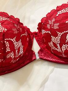 情趣内衣浪漫红：精致蕾丝花型情趣内衣套装，性感优雅红色蕾丝性感文胸配丁字裤，针织性感蕾丝花型情趣内衣套装两件套 - 酒紅色 - 查看 3