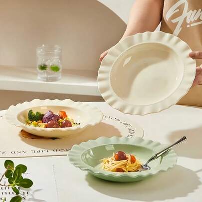 8pcs Cream-Style French Lace Reusable Plastic PP Material Plates, Bowls, Suitable For Cold Dishes, Cooked Food, Desserts, Party Food, Stackable Storage, Suitable For Family Gatherings, Hotels, Microwave Safe, Outdoor RV/Camping Picnic, Lightweight, Portable, Foldable, Summer Wedding Dining