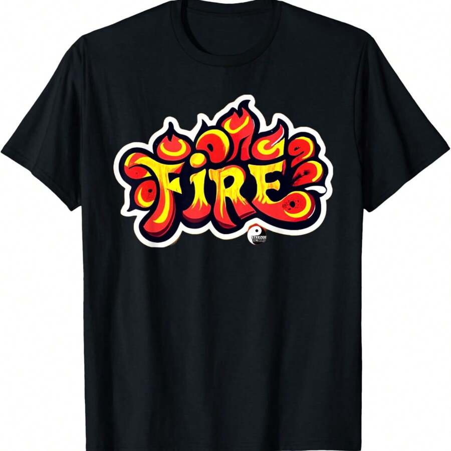 The Word Fire Graffiti Airbrush Art Text T-Shirt - black4 - View 1