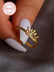 A 925 Silver Customised English Name Crown Ring With Adjustable Opening Design, Delicate Crown Details, Elegant Simplicity. - Multicolor - View 2