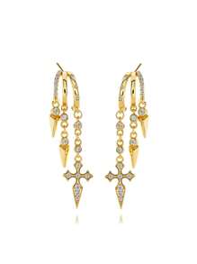 Ewell Luxus eleganter 925 Sterling Silber Schmuck vergoldeter Zirkonia kreuzförmiger geometrischer Tropfen Ohrringe Schmuck für Damen Alltag
