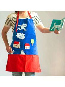 hoojojo 1 Peça Avental Criativo, Azul, Amarelo, Tamanho, Avental com Bolso, Avental de Drama, Livro de Imagens de Histórias, Adereços de Narração de Histórias, Adereços de Jogos Interativos, Família, Sala de Aula, Festa, Materiais Didáticos, Volta às Aulas