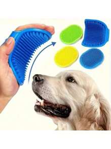 2PCS/1pc Pet Bathing Brush, Cat Massage Brush, Dog Bathing Gloves, Silicone Cleaning Rubber Bathing Comb With Adjustable For Long&Short Haired Dogs&Cats