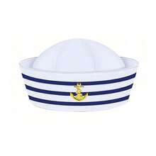 Conjunto de disfraz, conjunto de sombreros, combinación de sombreros, atuendo de cosplay, gorra de marina, gorra blanca, gorra militar retro de tapa plana, gorra de marinero capitán de marina, a rayas azul y blanco, gorra de capitán, gorra de marinero, bufanda, gafas, guantes, conjunto, tapa redonda, atuendo de yate, fiesta, Halloween, Día de San Valentín, regalo, verano, atuendo de fiesta, versátil, atuendo sexy, suministros de fiesta, accesorios de disfraz