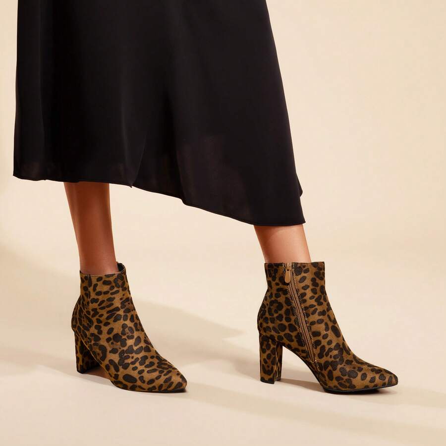 Women's Chunky Heel Ankle Booties Pointed Toe Short Boots Elegant Faux Fur Classic, Cozy & Effortless Zip-On Style - Nhiều màu - Xem 1