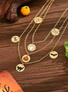1 pieza Collar colgante minimalista y creativo con elemento impreso de Halloween de varias capas, joyería de estilo casual para mujeres en fiesta