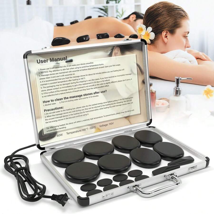 Portable Massage Stone Warmer, 18pcs Hot Stone Massage Set, Electric Rock Heater Kit, Dry Heating Box For SPA Center, Beauty Salon, Travel & Home Use - 查看 1