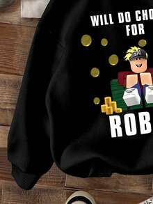 男童休闲日常字母卡通图案保暖卫衣 - 黑色 - 查看 3