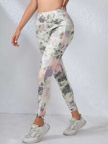 Women's High Waist Printed Yoga Pants With Side Pockets, Slim Fit Leggings For Running Tie-Dye Activewear