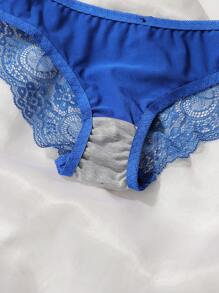 1 Set Women Lace Underwire Push-Up Bra And Panty Set - Blue - View 6