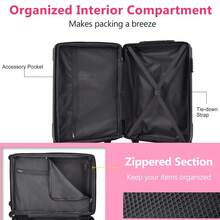 MERAX Luggage Sets 3 Piece, Hard Shell ABS Lightweight Durable Suitcases With Double Spinner Wheels 20/24/28 Inch (Pink) - 粉紅色的 - 查看 3