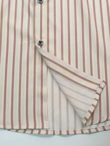 Men's Printed Striped Silver Trim Button Formal Long Sleeve Shirt, Fall - Khaki - View 7