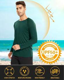 Men's Long Sleeve Shirts UPF 50+ UV Sun Protection Athletic Shirts For Hiking Running Workout Rash Guard-2025 - Dark Green - View 11
