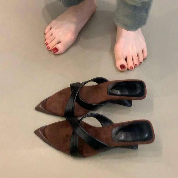 Sandales compensées à talons hauts et brides croisées pour femme, bout pointu, à enfiler, pour l'été