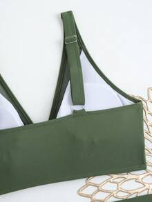 2025 New Bikini Set With Mesh Skirt, Cross-Border To Europe And America, Drawstring Waist Slimming Sexy Fitted Tummy Control Swimsuit, Beach Holiday Swimwear Vacation Summer - Army Green - View 9