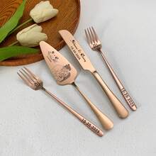 Engraved Photo Wedding Cake Cutting Set, Personalized Cake Server Knife And Forks, Custom Cake Cutter Serving Set For Bridal Shower, Wedding Gift, Unique Gifts For Anniversary Housewarming Birthday Christmas