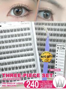 240/120簇假睫毛，10/11/12毫米混合簇，C 0.07，自然妆效，DIY睫毛嫁接，假睫毛，自然簇状，角色扮演假睫毛，10排免胶佩戴，自然纤长假睫毛，女士眼妆，派对夜店妆容工具，新手猫眼假睫毛，自粘假睫毛，扇形亲肤超轻，万圣节睫毛妆，圣诞节睫毛，睫毛簇，单根假睫毛，睫毛，假睫毛 - 黑色 - 查看 3