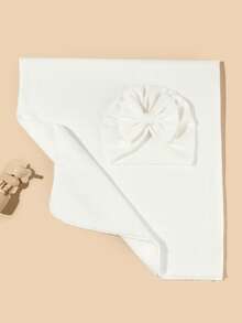 2件套新生儿婴儿襁褓毯和帽子套装，婴儿包巾毯和针织帽套装，适合0-6个月的女婴 - 彩色 - 查看 3