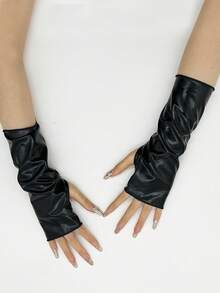 1 Paar lackierte kurze fingerlose Handschuhe, Cosplay Kostümzubehör, Handschuhe mit heller Farbe und reflektierender Beschichtung