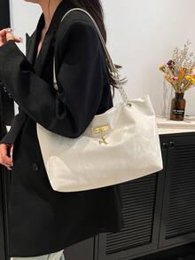 时尚复古大容量鳄鱼压纹女士托特包，适合购物、钱包、年轻女士、大学生、新婚夫妇、白领。非常适合办公室、大学、工作、商务、通勤、户外活动、旅行和短途旅行 - 白色 - 查看 6