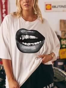 1pac 180g Graphic T-Shirt 100% Cotton Crew Neck Short Sleeve, Y2K Women's T-Shirt, Vintage Streetwear, Plus Size Graphic Tee. - 白色 - 查看 7