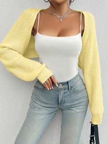 Áo khoác cardigan ngắn dệt kim gân tay raglan trơn màu dành cho nữ - Màu vàng - Xem 5