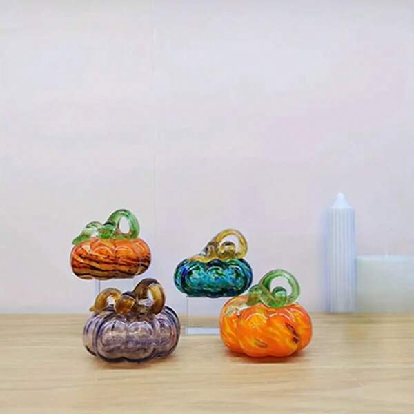 1 قطعة ديكور قرع زجاجي يدوي الصنع - بموضوع هالوين، لا يحتاج كهرباء، مناسب للمنزل أو المكتب، ديكور حفلة هالوين