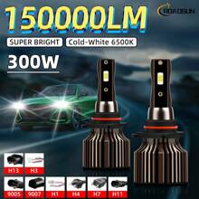 2 件 H1 H3 H7 H11 9005/HB3 9006/HB4 9012 9004 9007 H4 H13 汽车前照灯远/近光组合，12V 6500K 超白光 150000LM，高速风扇亮 3570CSP 芯片，即插即用灯泡，超聚焦光束，航空铝快速冷却