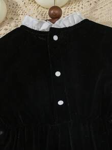 Autumn/Winter Baby Girls Floral Collar Long Sleeve Romper, Toddler Girls Casual Round Neck Jumpsuit