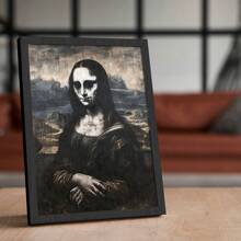 1pc Dark Gothic Halloween Decor Slot L‑Frame Wall Art Decor – Mysterious Mona Lisa Poster, Easy Hang & Clean, Wall Art For Living Room/Bedroom/Office/Studio, Halloween Gift Home Decor Fall Decor Room Decor