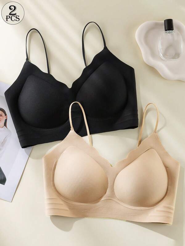 2 Stücke Set hochwertiger Damen Unterwäsche im europäischen und amerikanischen Stil: leicht, weich, mit dünnen Trägern für ein natürliches Hautgefühl. Diese sexy BHs können große Büste kleiner erscheinen lassen, mit nahtlosem Design, Atmungsaktivität und bequemer drahtloser Konstruktion, geeignet als Trägertops.