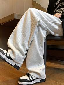 Teen Girls' Grey Casual Toothpick Striped Design Loose Fit Wide Leg Sweatpants