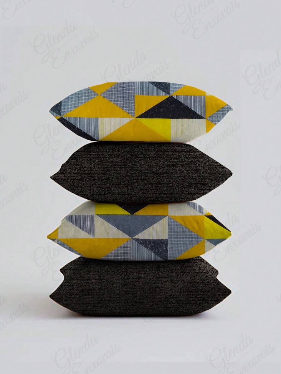 (4 Units) 45x45 Pillow Covers – 2 Plain And 2 Printed – Assorted Colors – AL - Yellow-black Triangular - View 1