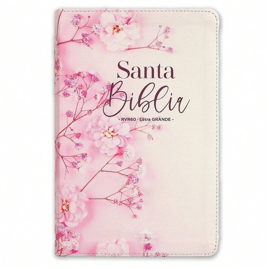 Biblia Letra Grande 12 Puntos Para Mujer RV1960 Imit Piel Rosada Floral - Single Book - View 1