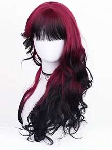 26" Glamorous Wavy Curly Long Hair Wigs - Synthetic Women Black Red Highlights Cosplay Daily Party Clothing Wig Halloween Party(Excluding Accessories) - Red Highlight - View 3