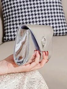 Glitter Decor Shiny PU Leather Women's Evening Clutch Bag, Party Shoulder Crossbody Chain Bag With Phone & Lipstick Compartment, Fashion Versatile Female Handbag