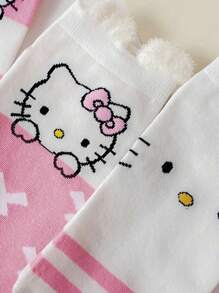 Sanrio 1 paire/4 paires de chaussettes décontractées simples et mignonnes Hello chat & Charmmy chat de Sanrio, absorbantes et confortables pour dames